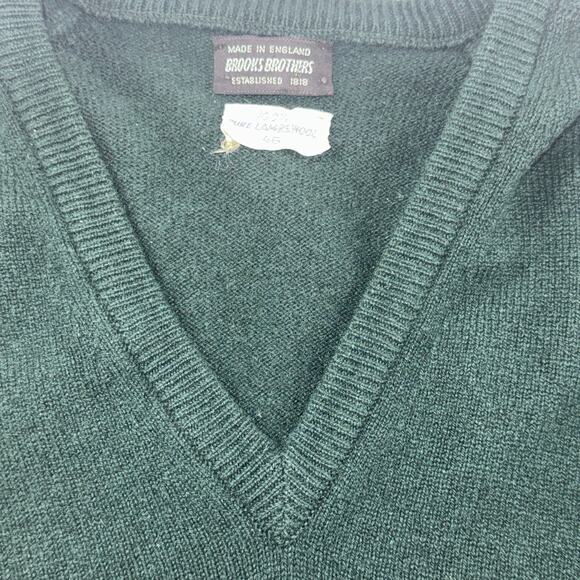 VTG BROOKS BROTHERS 100% LAMBSWOOL V-NECK SWEATER DARK GREEN MADE IN ENGLAND XL - Picture 5 of 8